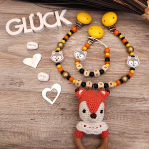 Kinderwagenketting vos met naam, cadeau voor baby's, doopcadeau jongen, geboortecadeau pasgeboren, babycadeau meisje, kinderwagenketting