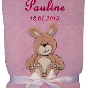 Baby blanket embroidered with name pink bunny baby blanket