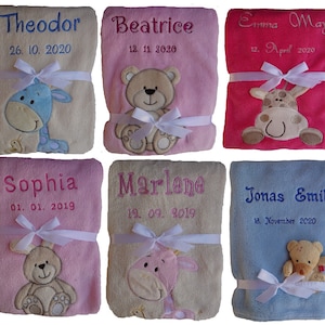 Cuddly baby blanket with name embroidered birth baptism baby stroller blanket crawling blanket swaddle blanket boy girl