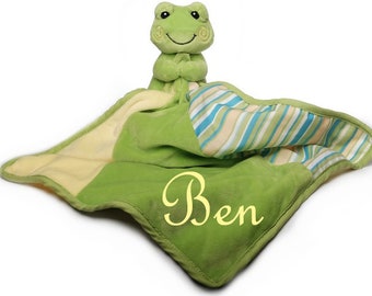 Baby cuddly cloth frog embroidered with name baptism