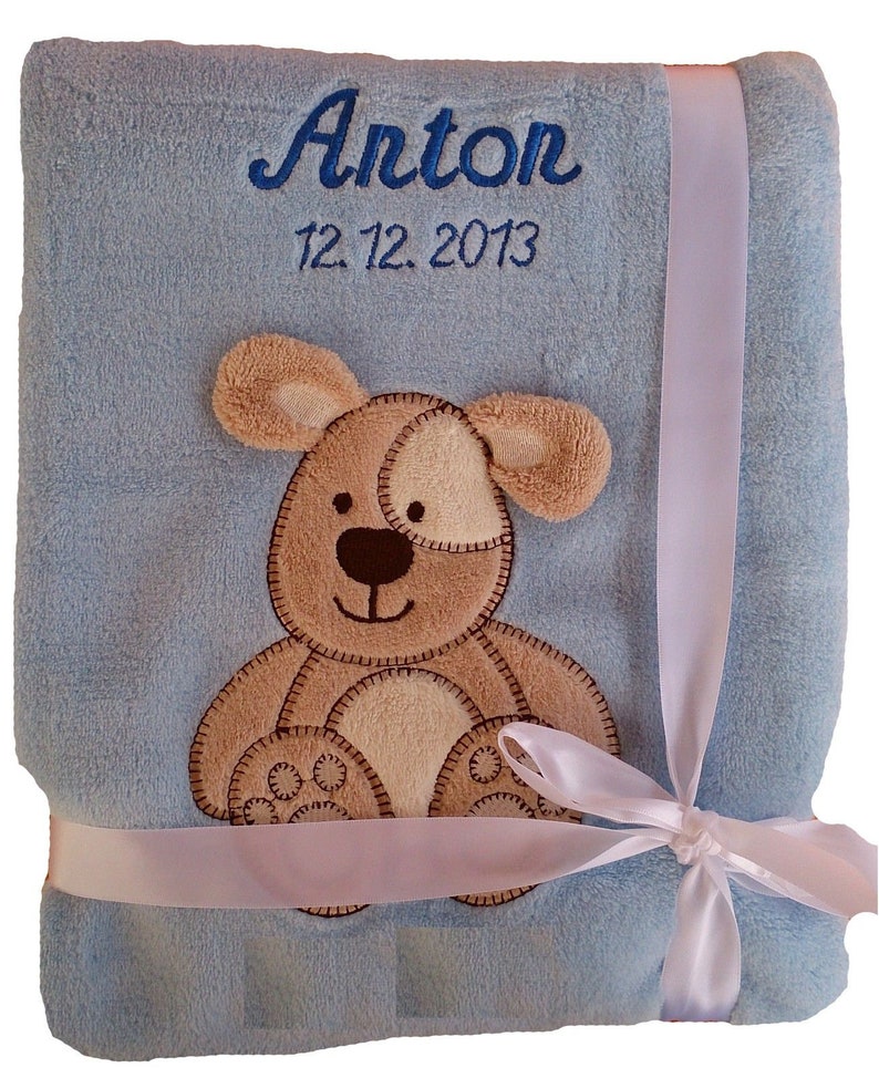 Baby blanket with name embroidered Blue Dog Baby Blanket