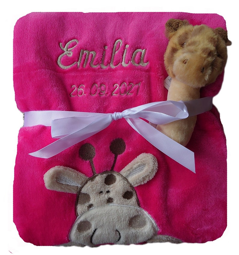 Baby blanket embroidered with name addition baby socks baby rattle grasping toy baby christening image 9