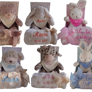 Baby children&#39;s set 3-piece baby blanket with name Teddy