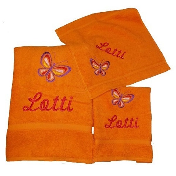 Towel set 3 pieces embroidered with name and motif butterfly crown star dog duck hearts bath towel shower towel washcloth guest towel
