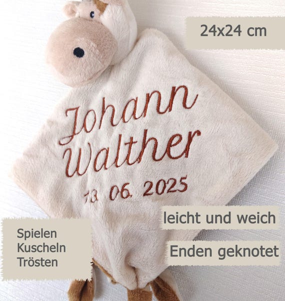 Edredón vaca beige marrón bordado con nombre, paño de abrazo