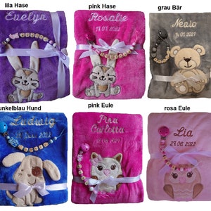 Babydecke mit Namen bestickt Schnullerkette Geschenk Baby Taufe Geburt Nuckelkette personalisiert Datum blanket Geburtsdatum Taufgeschenk Bild 3