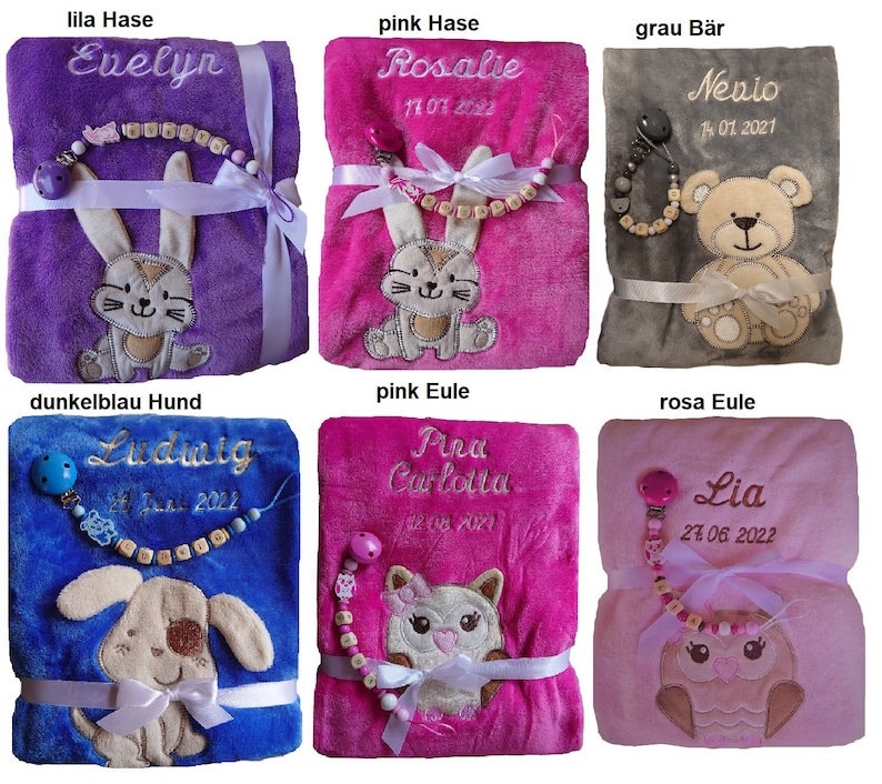 Babydecke mit Namen bestickt Schnullerkette Geschenk Baby Taufe Geburt Nuckelkette personalisiert Datum blanket Geburtsdatum Taufgeschenk Bild 3