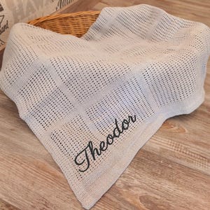 Baby blanket cotton personalized with name, knitted blanket gray for babies, soft summer blanket for newborns, welcome baby gift, swaddle up