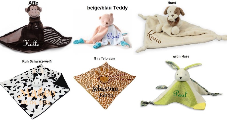 Baby Kuscheltuch AUSWAHL mit Namen bestickt personalisiert Geschenk Taufe Geburt viele Motive Farben Schmusetuch Schnuffeltuch comforter Bild 7