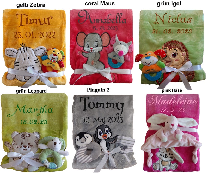 Babydecke mit Namen bestickt Zugabe Rassel Greifling Socken Geschenk Baby Taufe Geburt Mädchen Junge personalisiert Babygeschenk blanket Bild 6