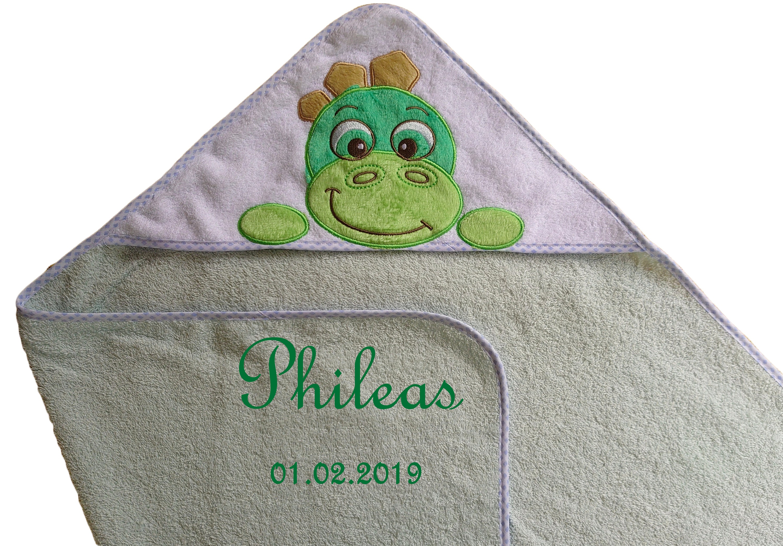 Baby Kapuzenhandtuch Mit Stickerei - Personalisiert Mit Name & Datum 75x75 Cm