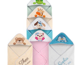 baby hooded towel with name, personalized baby towel, bab gift with name, personalized baby gift for boys and girl, present for birth, dino