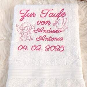 Towel for baptism with name and embroidered, baptism gift girl personalized, baptism gift boy, dove, angel, baby gift baptism name, gift boy image 7