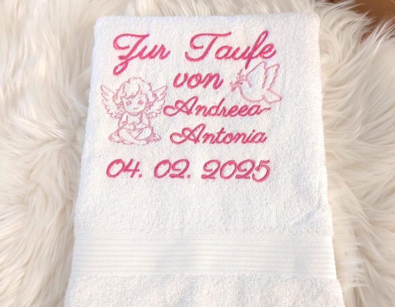 Towel for baptism with name and embroidered, baptism gift girl personalized, baptism gift boy, dove, angel, baby gift baptism name, gift boy image 7