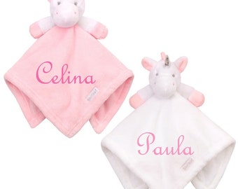 Baby Kuscheltuch Einhorn mit Namen bestickt Taufe