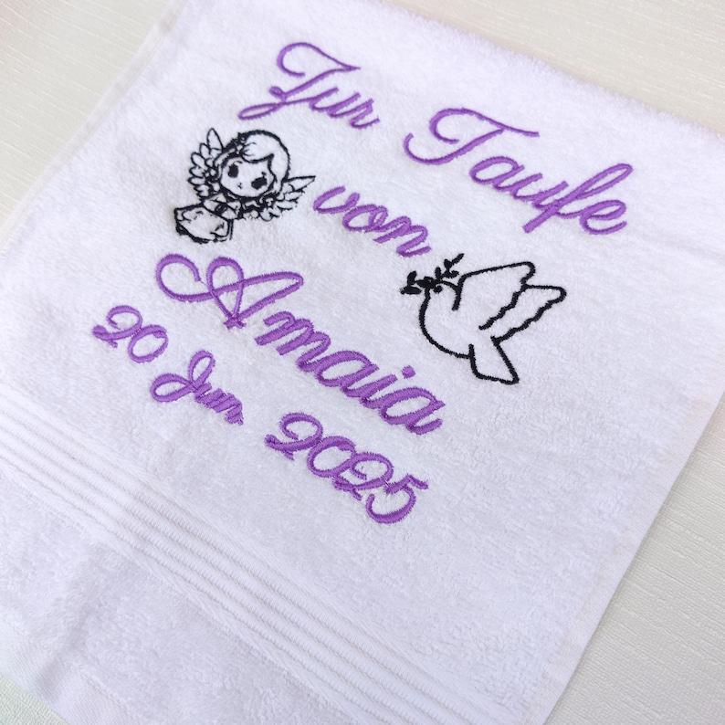 Towel for baptism with name and embroidered, baptism gift girl personalized, baptism gift boy, dove, angel, baby gift baptism name, gift boy image 5