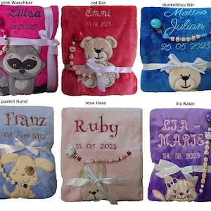 Babydecke mit Namen bestickt Schnullerkette Geschenk Baby Taufe Geburt Nuckelkette personalisiert Datum blanket Geburtsdatum Taufgeschenk Bild 5