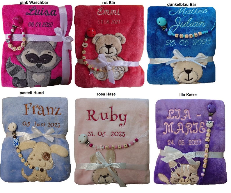 Babydecke mit Namen bestickt Schnullerkette Geschenk Baby Taufe Geburt Nuckelkette personalisiert Datum blanket Geburtsdatum Taufgeschenk Bild 5