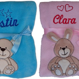 Baby blanket embroidered with name + stars hearts baptism