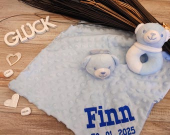 Baby knuffeldeken teddy geborduurd met naam, knuffeldeken naam, cadeau voor baby's, gepersonaliseerde cadeaus baby, knuffeldeken jongen, doop