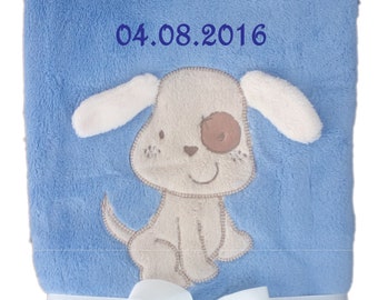 Baby blanket embroidered with name pastel dog baby