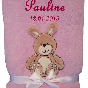 Babydecke mit Namen bestickt kuschlig Taufe Geburt rosa Hase