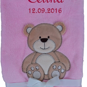 Baby blanket with name embroidered pink bear baby blanket