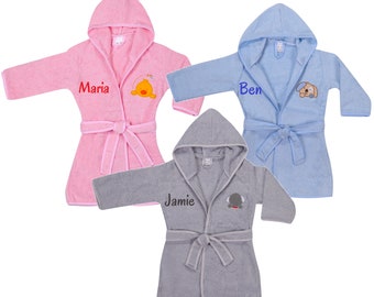 Peignoir Enfants Bébé Brodé avec Nom Poncho Anniversaire Cadeau Baptême Coton Rose Gris Bleu Enfant Peignoir Personnalisé Chien