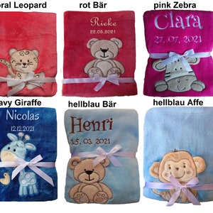 Sweet baby blanket embroidered with name, cuddly baptism birth teddy gift baby children's blanket birthday image 5