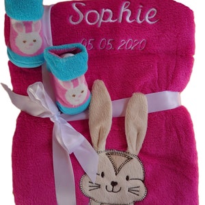 Set babydekentjes geborduurd met naam speelgoed babyrammelaar teddy cadeau doop geboorte eerste uitrusting babyspeelgoed grijpspeelgoed babyfeestje pink