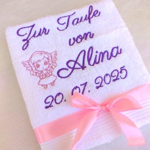 Towel for baptism with name and embroidered, baptism gift girl personalized, baptism gift boy, dove, angel, baby gift baptism name, gift boy image 10