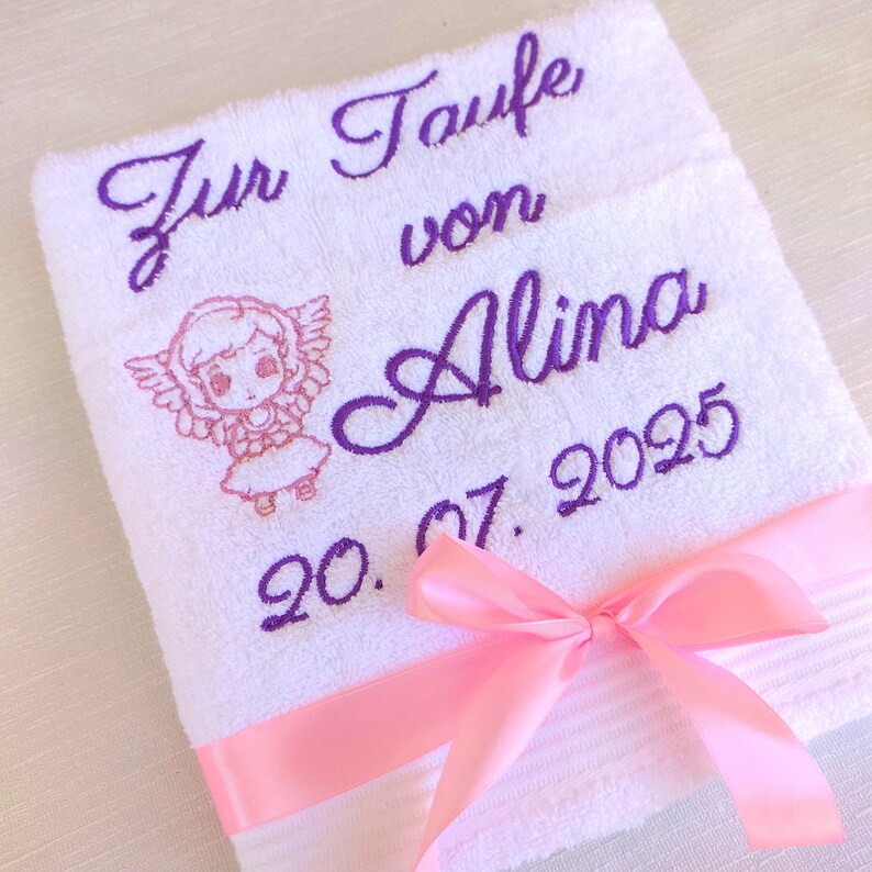 Towel for baptism with name and embroidered, baptism gift girl personalized, baptism gift boy, dove, angel, baby gift baptism name, gift boy image 10