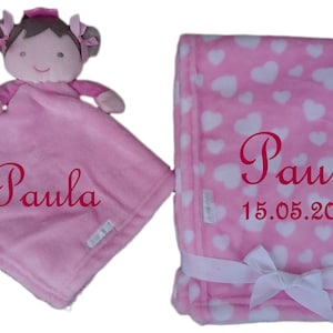 Set baby blanket pink with name embroidered cuddle cloth