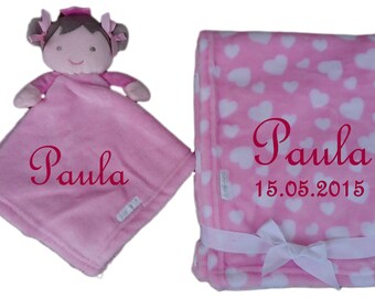 Set Babydecke rosa mit Namen bestickt Kuscheltuch