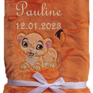 Baby blanket embroidered with name, cuddly baptism birth orange Löwe