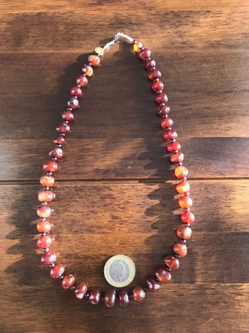 Vintage carnelian nuggets beads Carnelian necklace Garnet seed beads Long beaded necklace 24 inch necklace