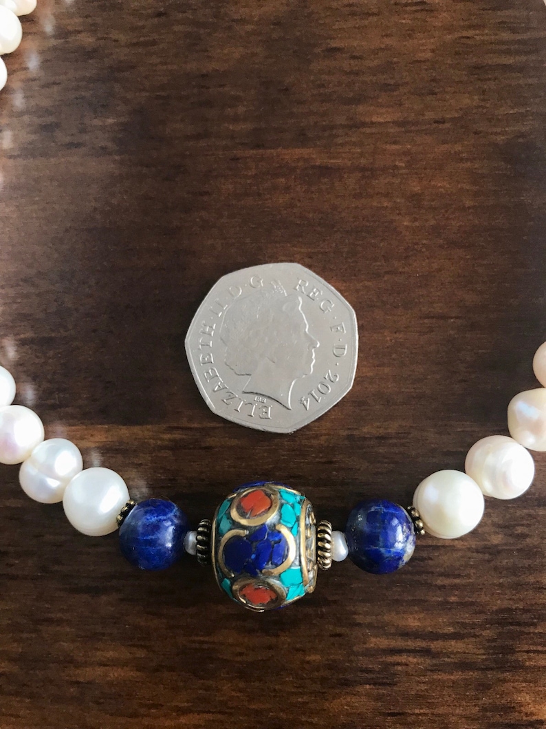 Beaded necklace Lapis necklace Pearl necklace Lapis Pearl necklace freshwater pearl