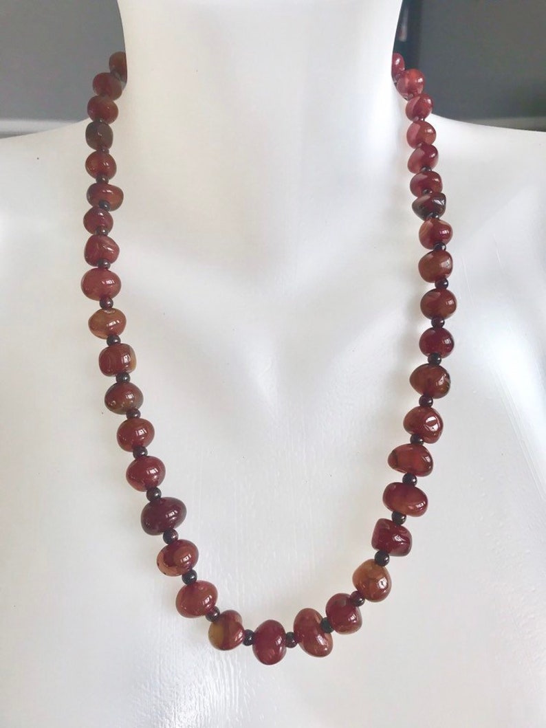 Vintage carnelian nuggets beads Carnelian necklace Garnet seed beads Long beaded necklace 24 inch necklace