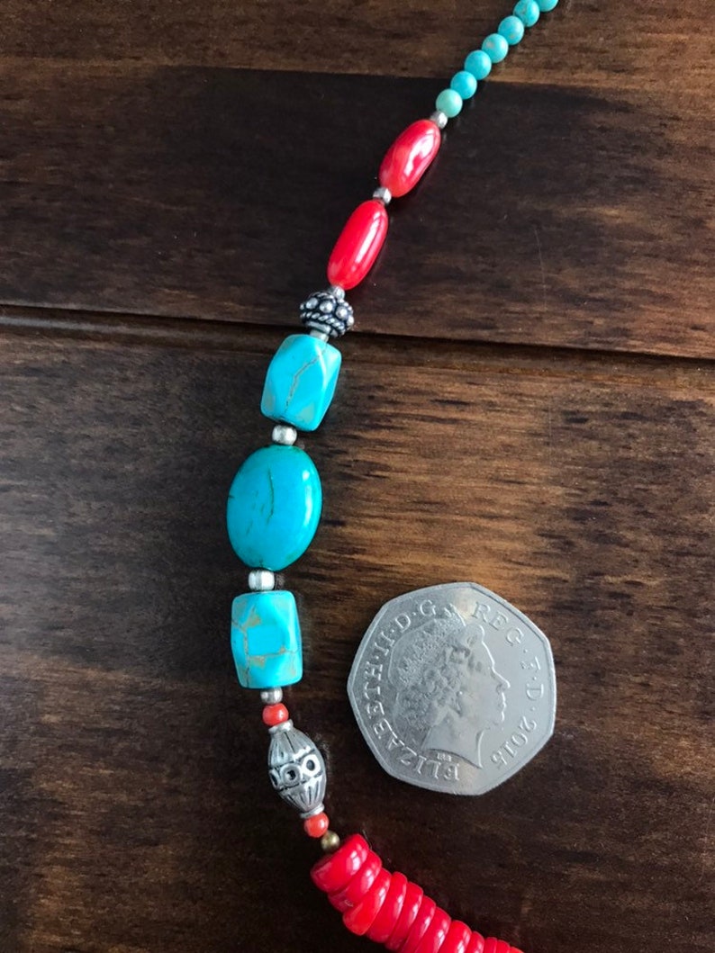 Beaded necklace Turquoise necklace Ethnic Jewellery Tibetan necklace Coral necklace vintage necklace