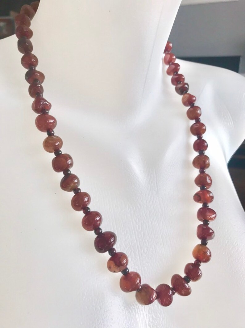 Vintage carnelian nuggets beads Carnelian necklace Garnet seed beads Long beaded necklace 24 inch necklace