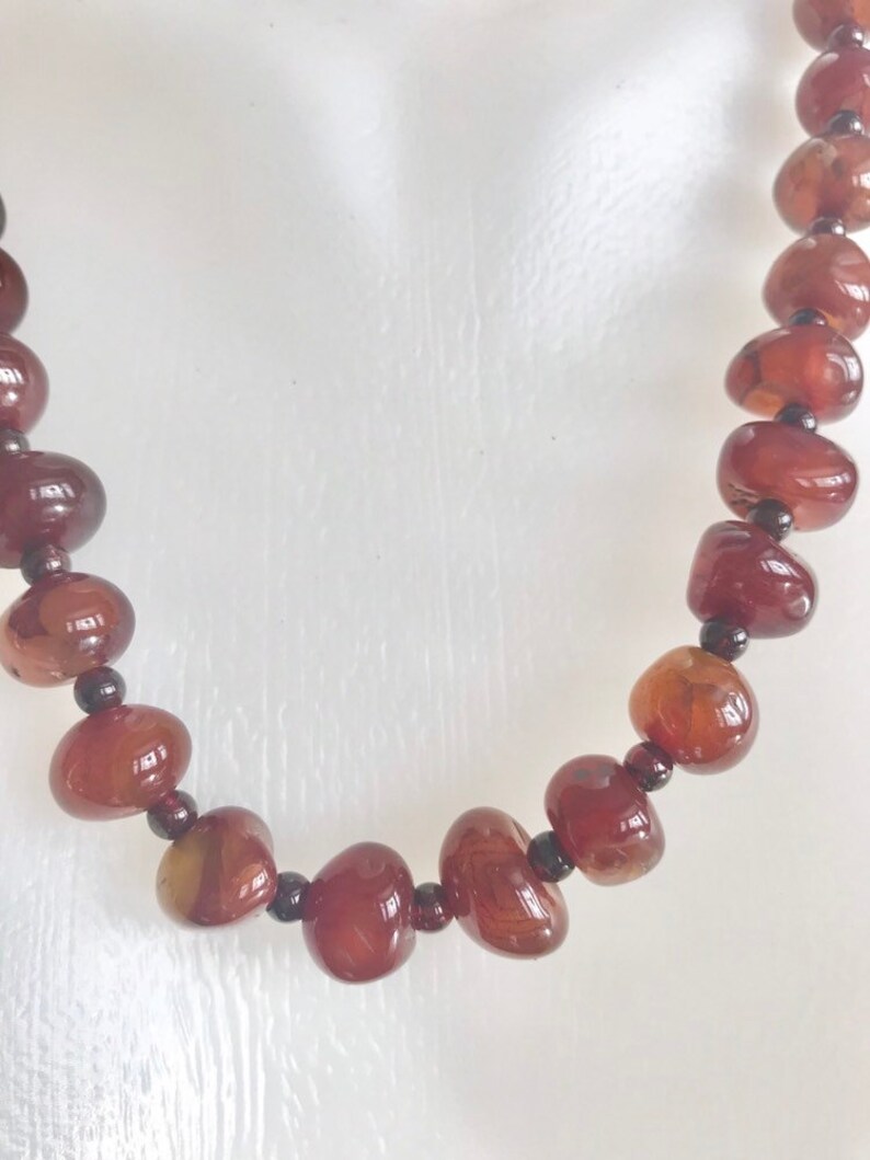 Vintage carnelian nuggets beads Carnelian necklace Garnet seed beads Long beaded necklace 24 inch necklace