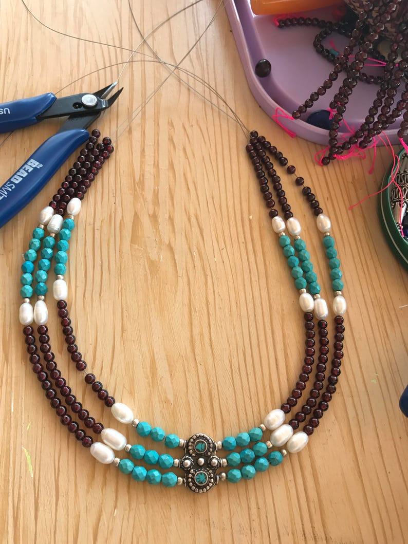 Multi Strand Necklace Turquoise Necklace Statement Etsy UK