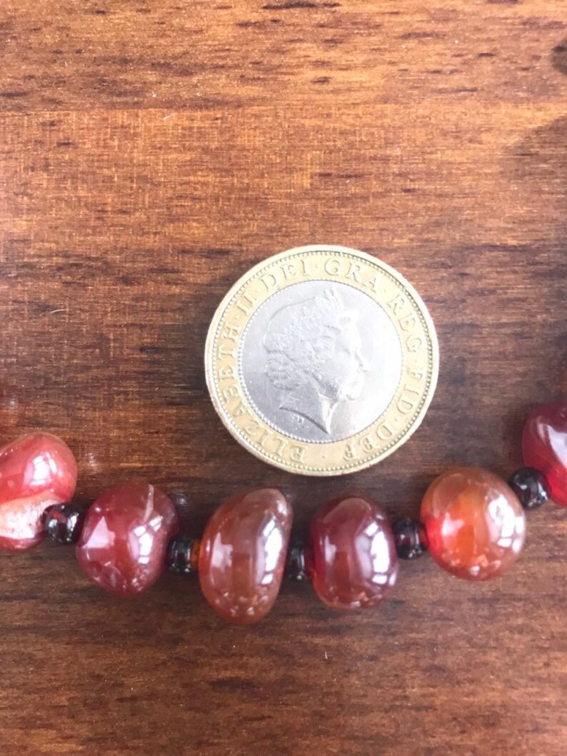 Vintage carnelian nuggets beads Carnelian necklace Garnet seed beads Long beaded necklace 24 inch necklace