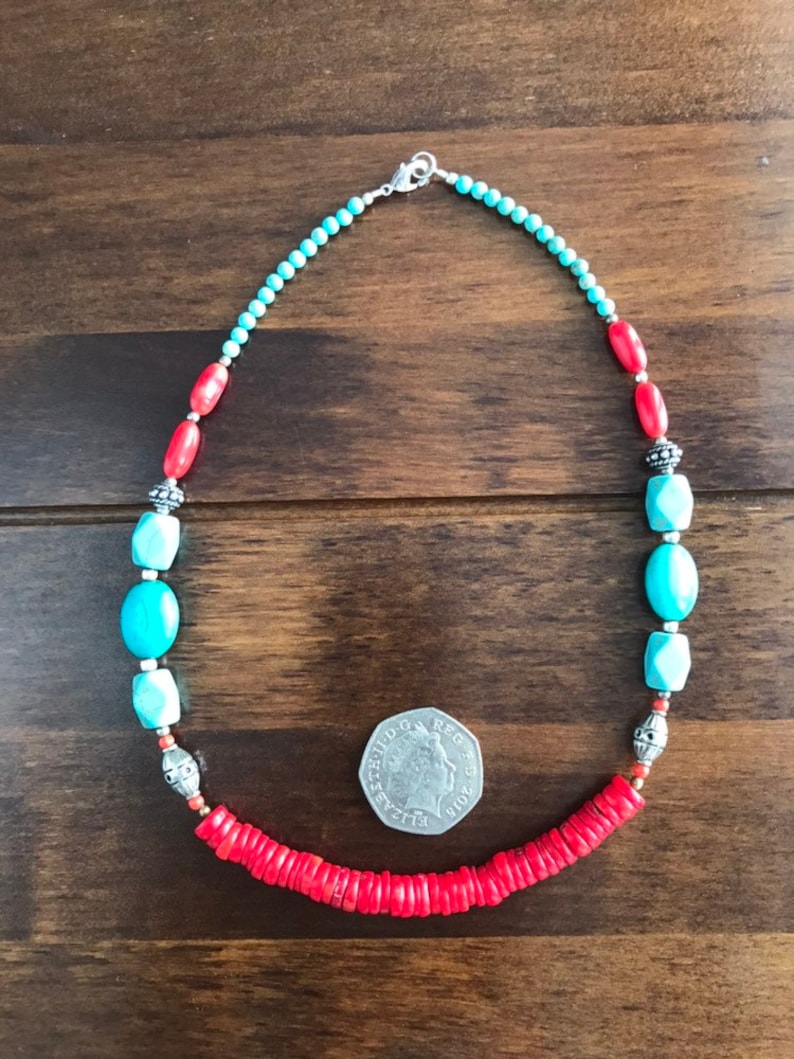 Beaded necklace Turquoise necklace Ethnic Jewellery Tibetan necklace Coral necklace vintage necklace