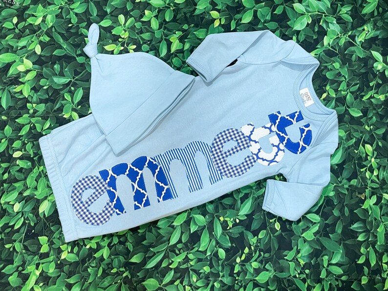 Coming Home Outfit Boy Baby Boy Name Gown Baby Boy Blue Etsy
