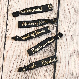 Black bridesmaid hairties// will you be my bridesmaid// maid of honor hairtie//bridesmaid ponytail holder image 7