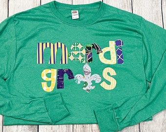 Mardi Gras Shirt adult medium, mardi gras applique shirt, woman mardi gras shirt sample sale