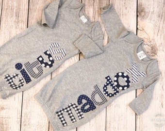Baby boy coming home outfit// boy name gown// newborn boy outfit// navy and gray baby