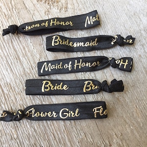 Black bridesmaid hairties// will you be my bridesmaid// maid of honor hairtie//bridesmaid ponytail holder image 1