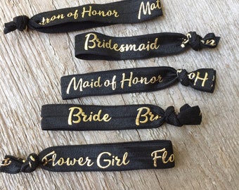 Black bridesmaid hairties// will you be my bridesmaid// maid of honor hairtie//bridesmaid ponytail holder